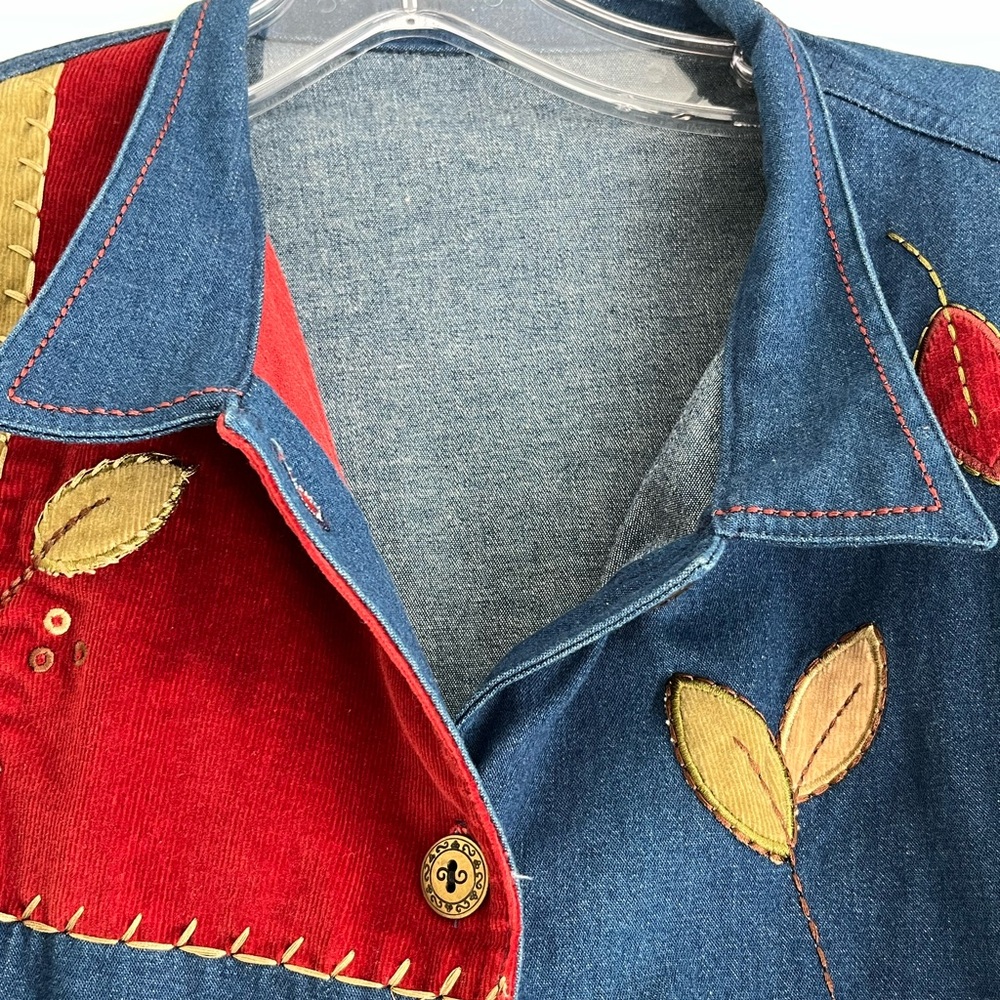 Patchwork Denim Jacket With Embroidered Floral De… - image 4